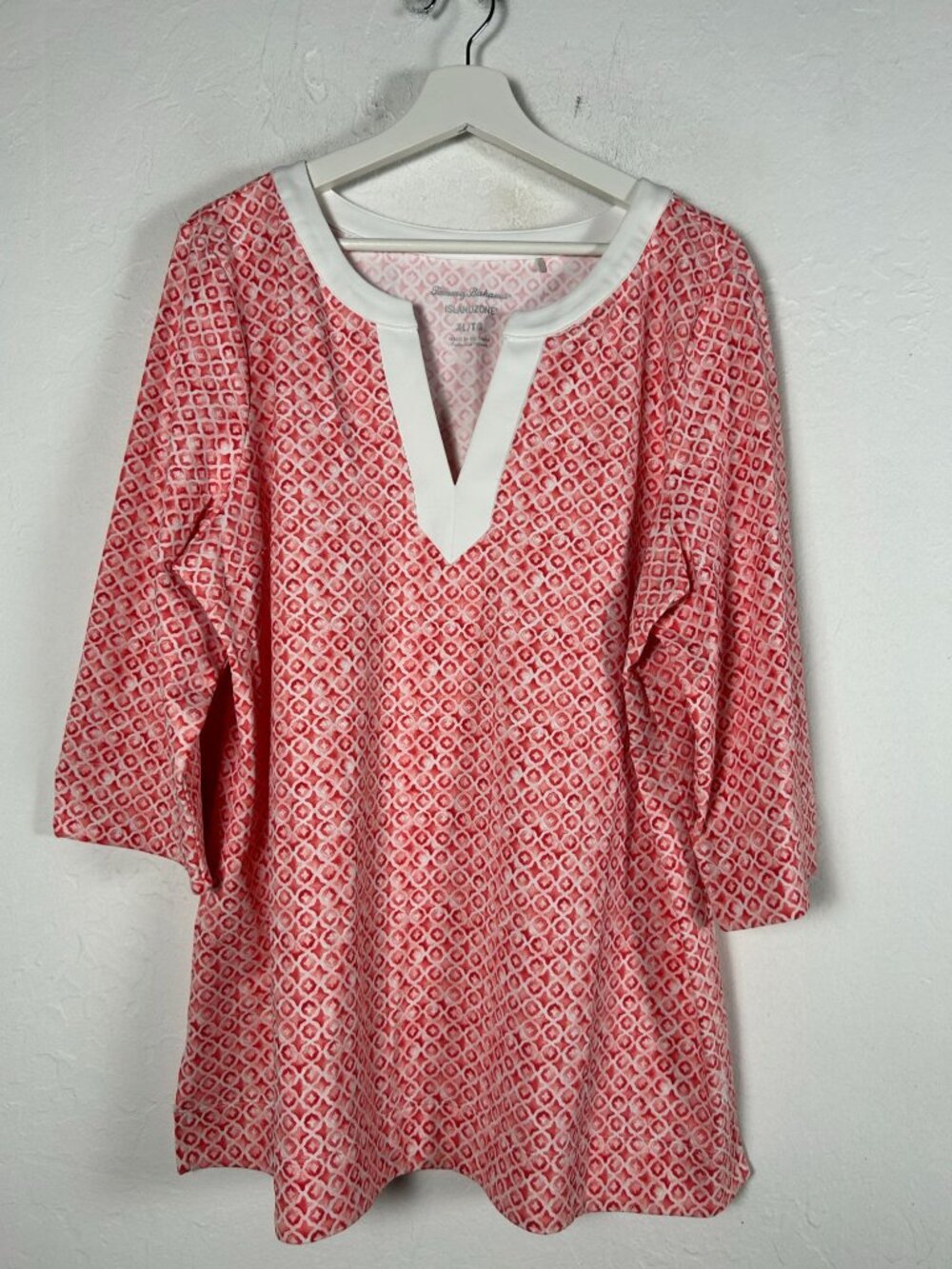 Tommy Bahama IslandZone Womens 3/4 Sleeve Orange Geometric Tunic XL NWOT
